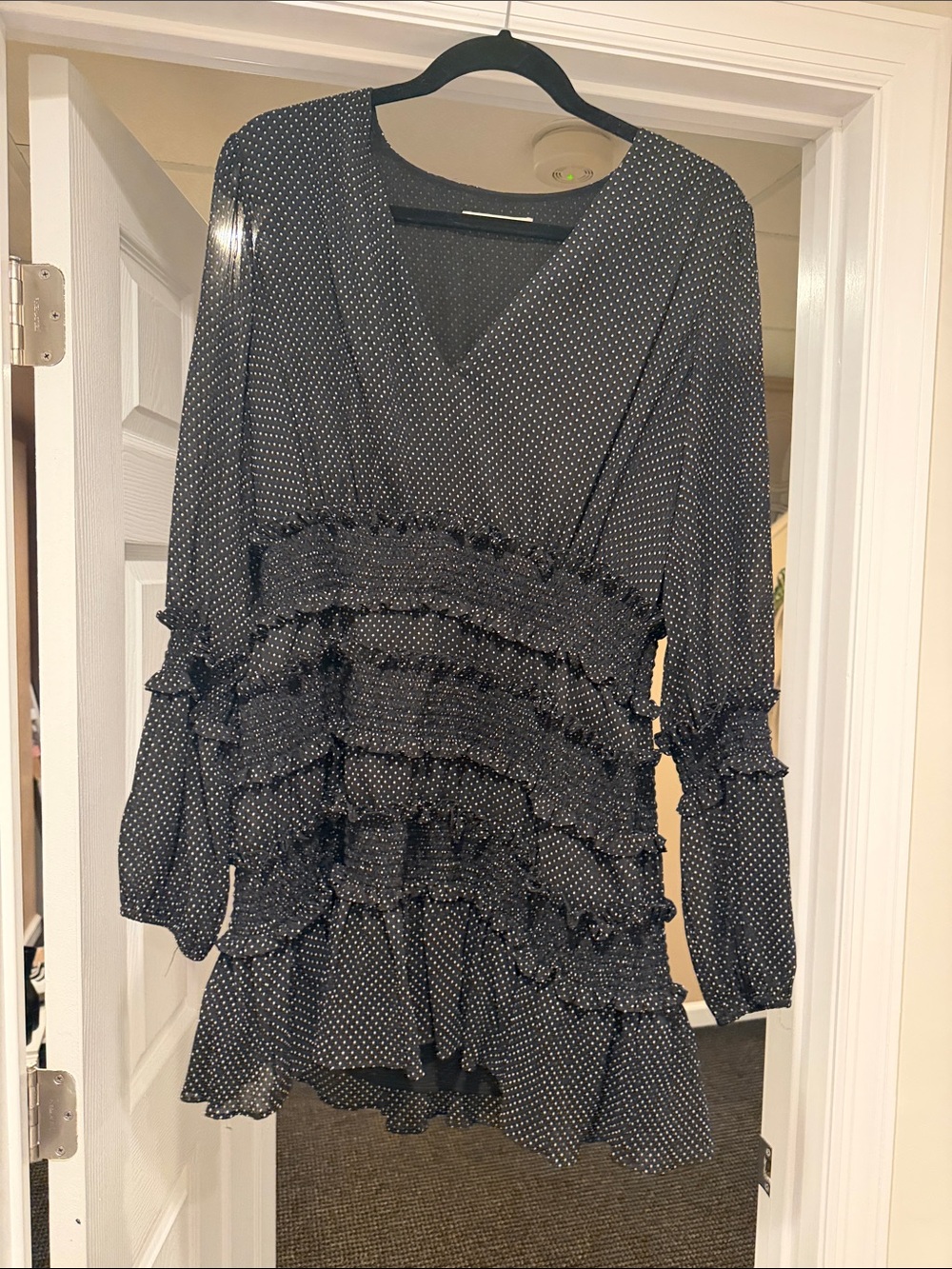 The East Order black dress with white polka dots